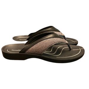 Aerothotic NWOT 38/8 Black Silver Glitter Trim Arch Support Orthotic Sandals